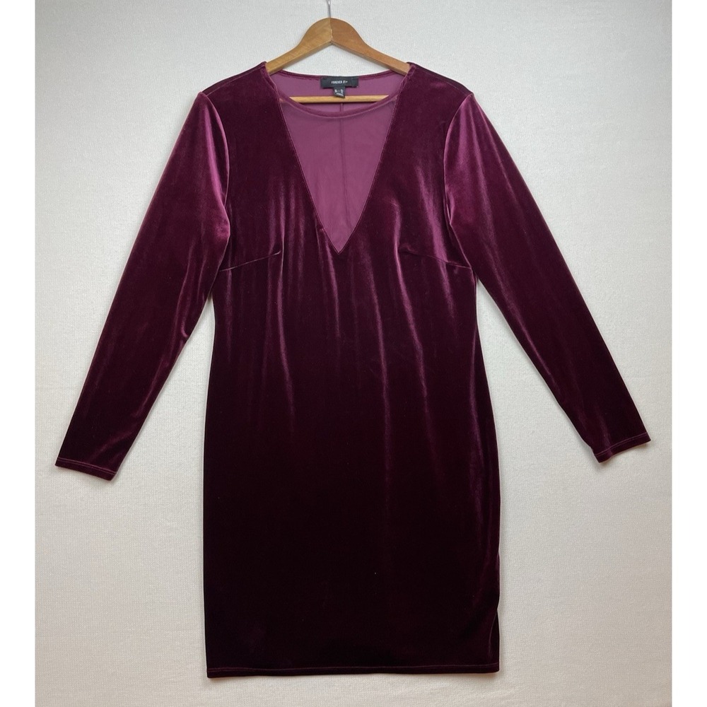 Forever 21 Purple Velvet Shift Tunic Dress Size 1X Whimsy Goth Mesh Stretch